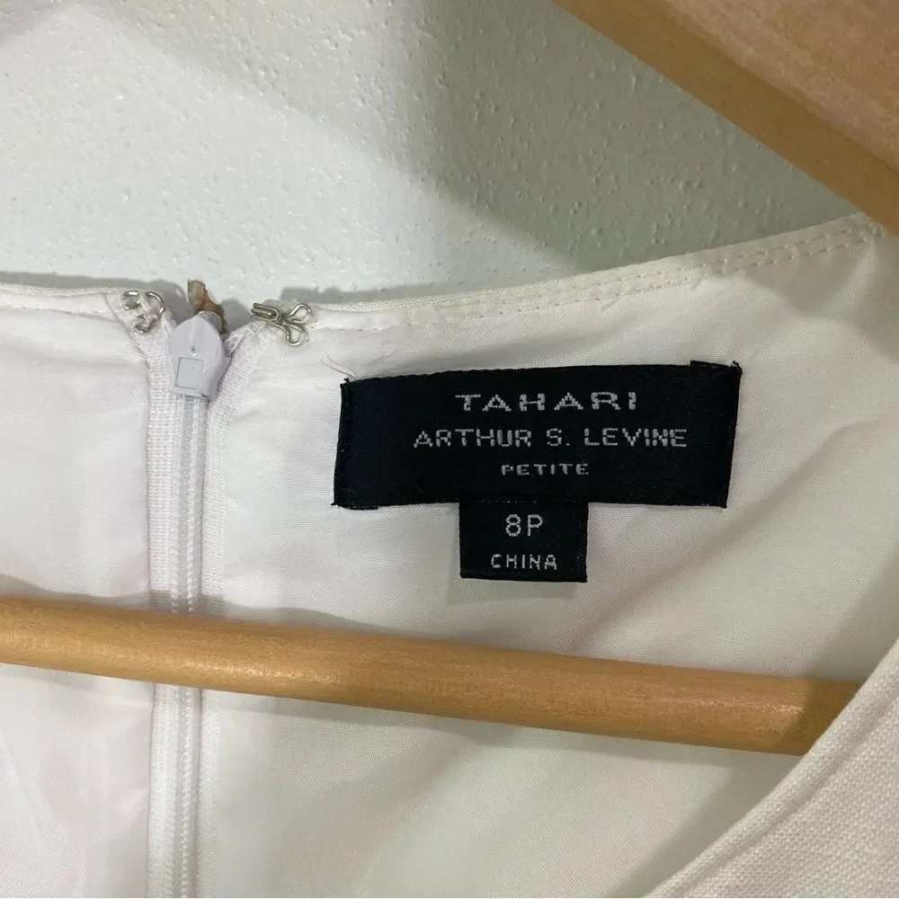 Tahari ASL Petite White Linen Blend Sheath Ruffle Knee Length Dress - Picture 8 of 8